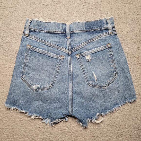 Abercrombie & Fitch Shorts 27 4 Blue Denim The Mom Short High Rise Cutoff Boho - Picture 2 of 5